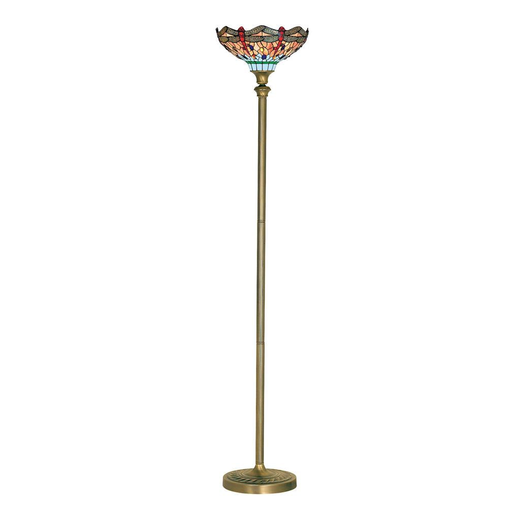 Dragonfly Floor Lamp - Antique Brass & Stained Glass E27