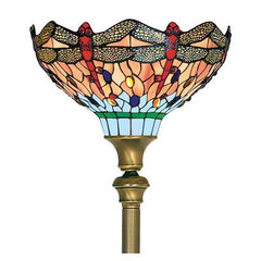 Dragonfly Floor Lamp - Antique Brass & Stained Glass