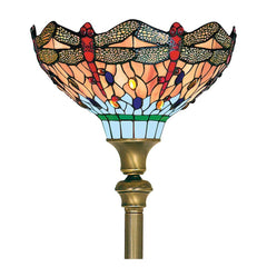 Dragonfly Floor Lamp - Antique Brass & Stained Glass E27