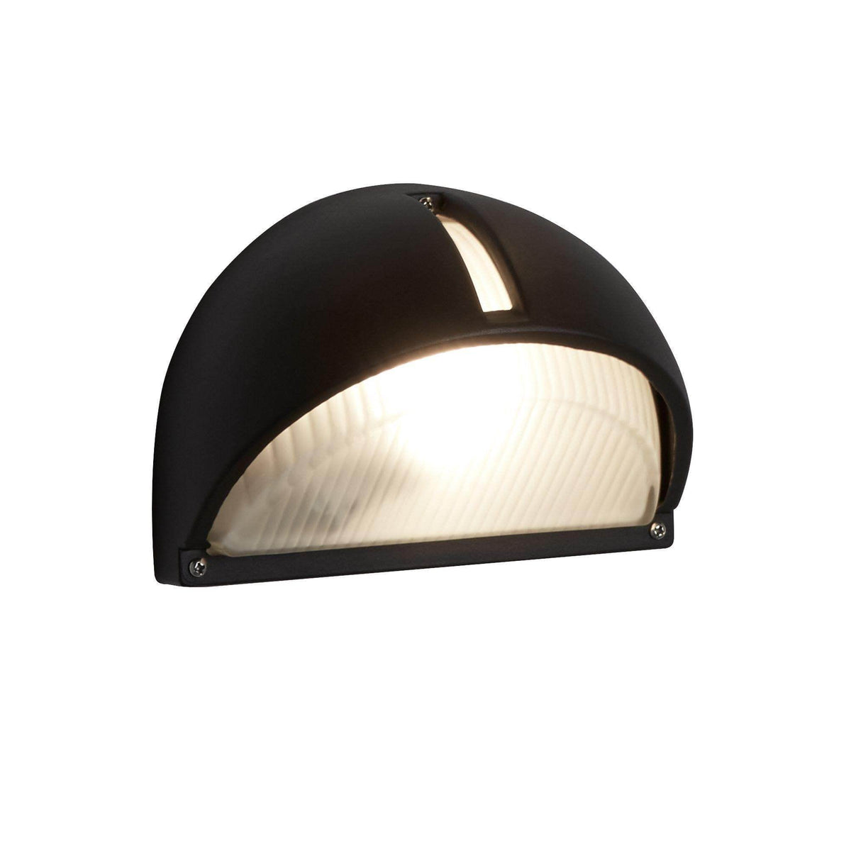 SEARCHLIGHT 130
BLACK DIE CAST ALUMINIUM IP44 HALF MOON OUTDOOR LIGHT WITH RIDGED FROSTED GLASS