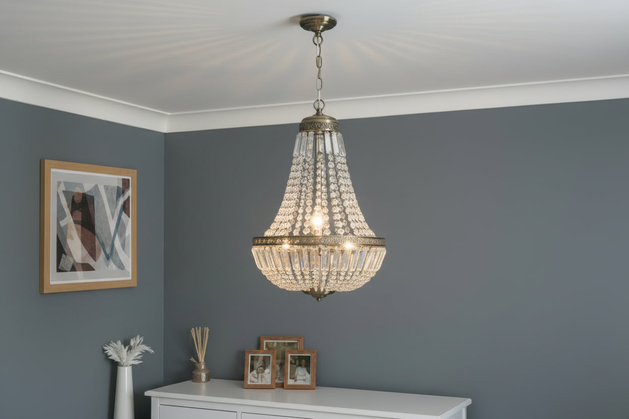 Esmeralda Ceiling Light- Antique Brass w Crystal