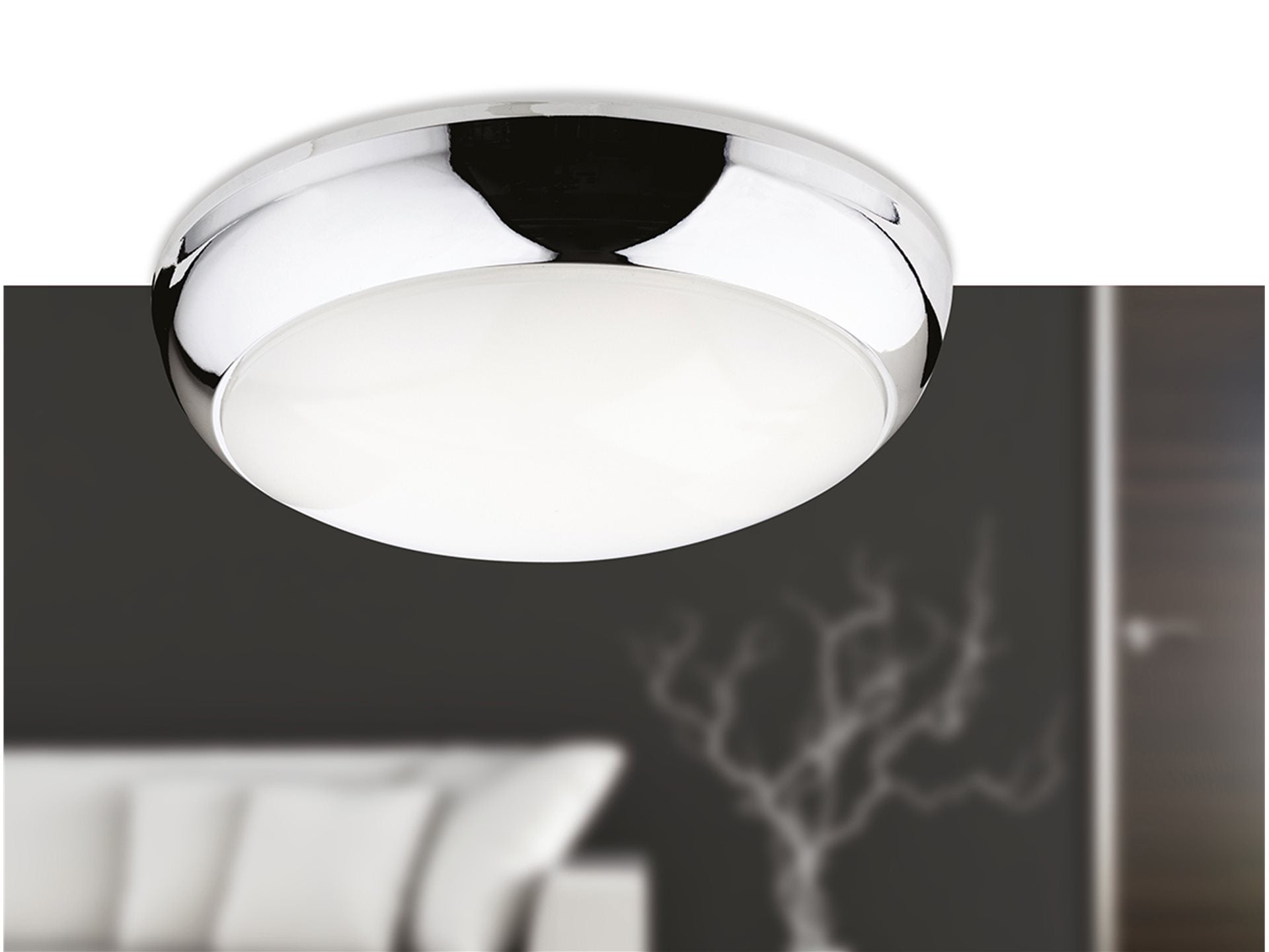 Regis LED Flush Ceiling Fitting- Chrome/ Black Finish
