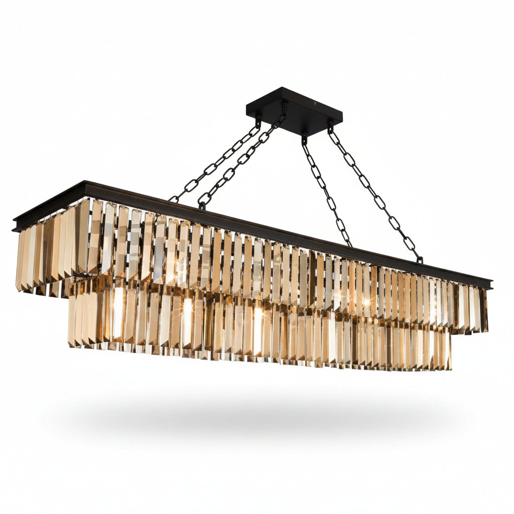 Inges 9 Lt Rectangle Kitchen Light- Bonze Crystal