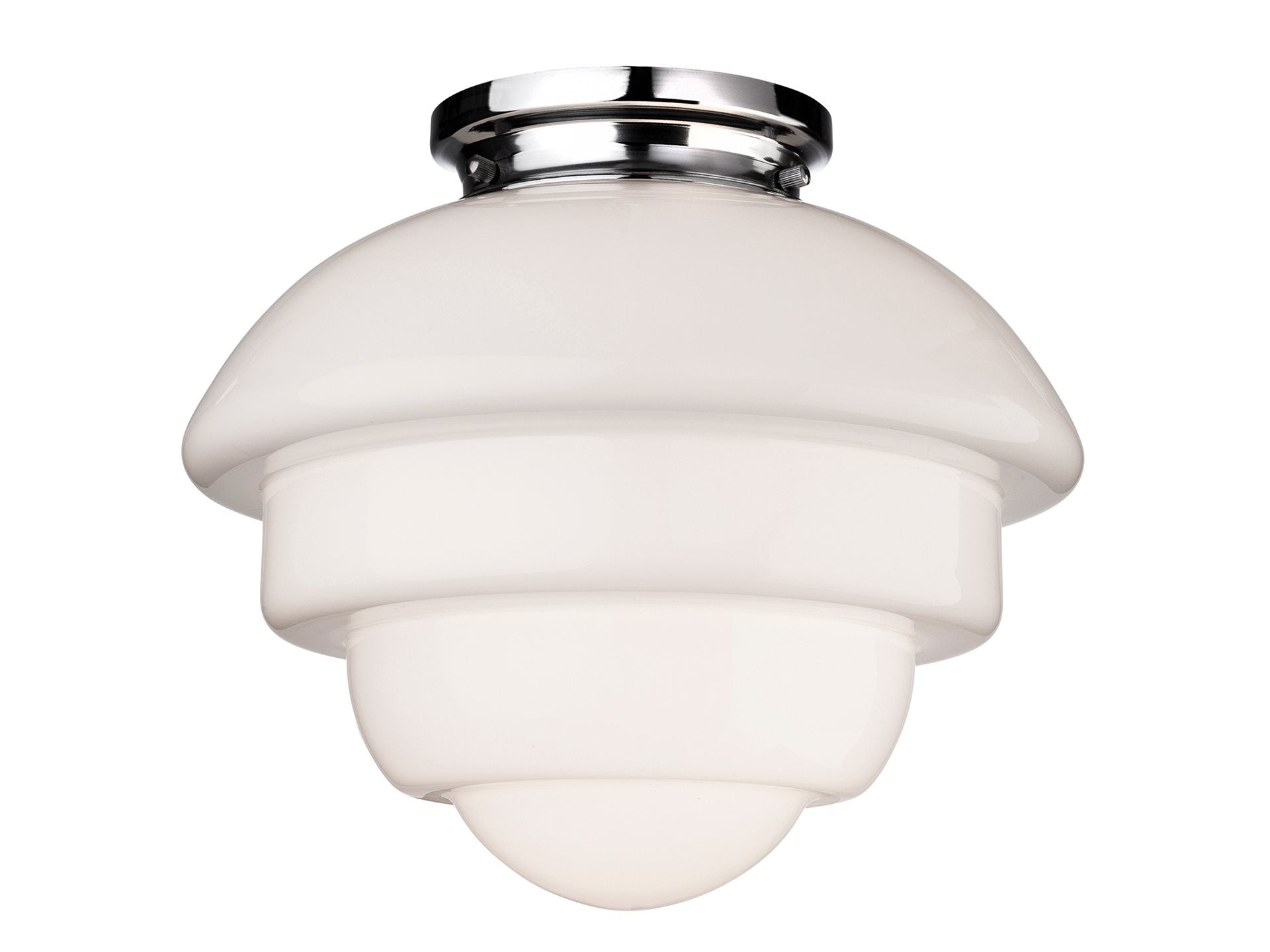 Art Deco Flush Light- Chrome with Milky White Glass
