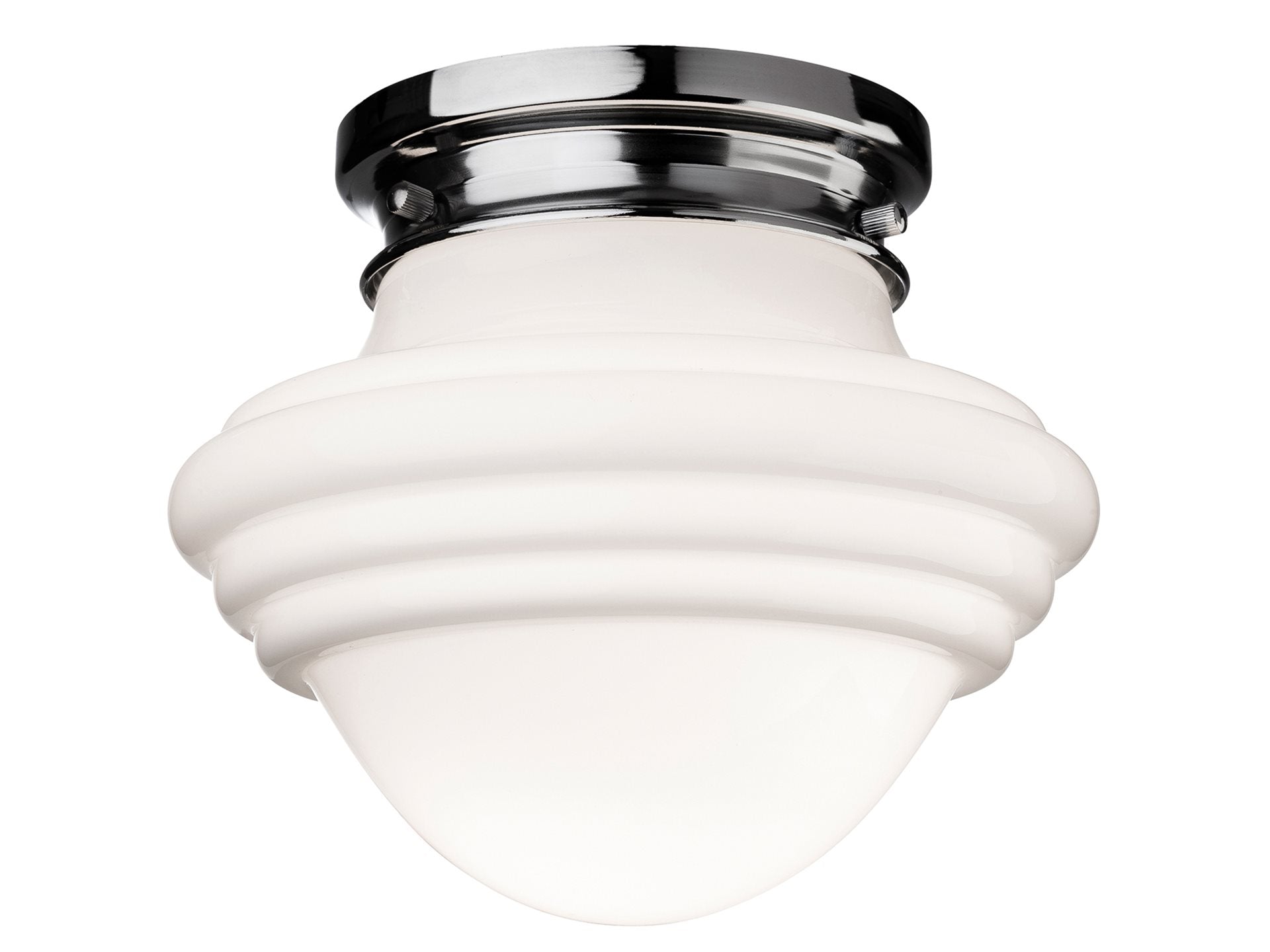 Art Deco Flush Light- Chrome with Milky White Glass