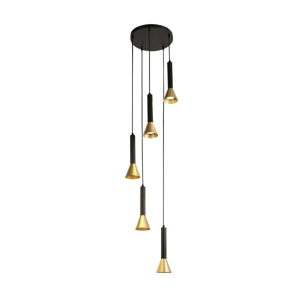 Signal 5Lt Multi-Drop Pendant - Black & Gold Metal GU10