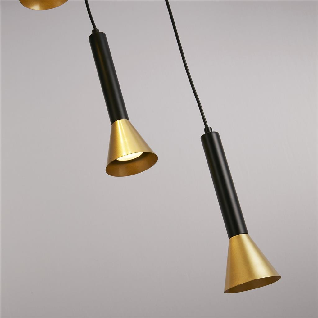 Signal 5Lt Multi-Drop Pendant - Black & Gold Metal GU10