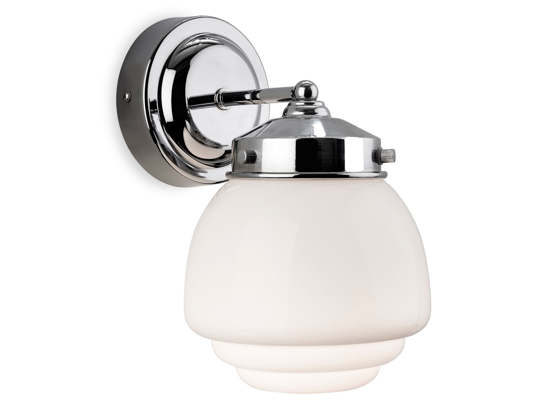 Art Deco Wall Light- Chrome with Milky White Glass