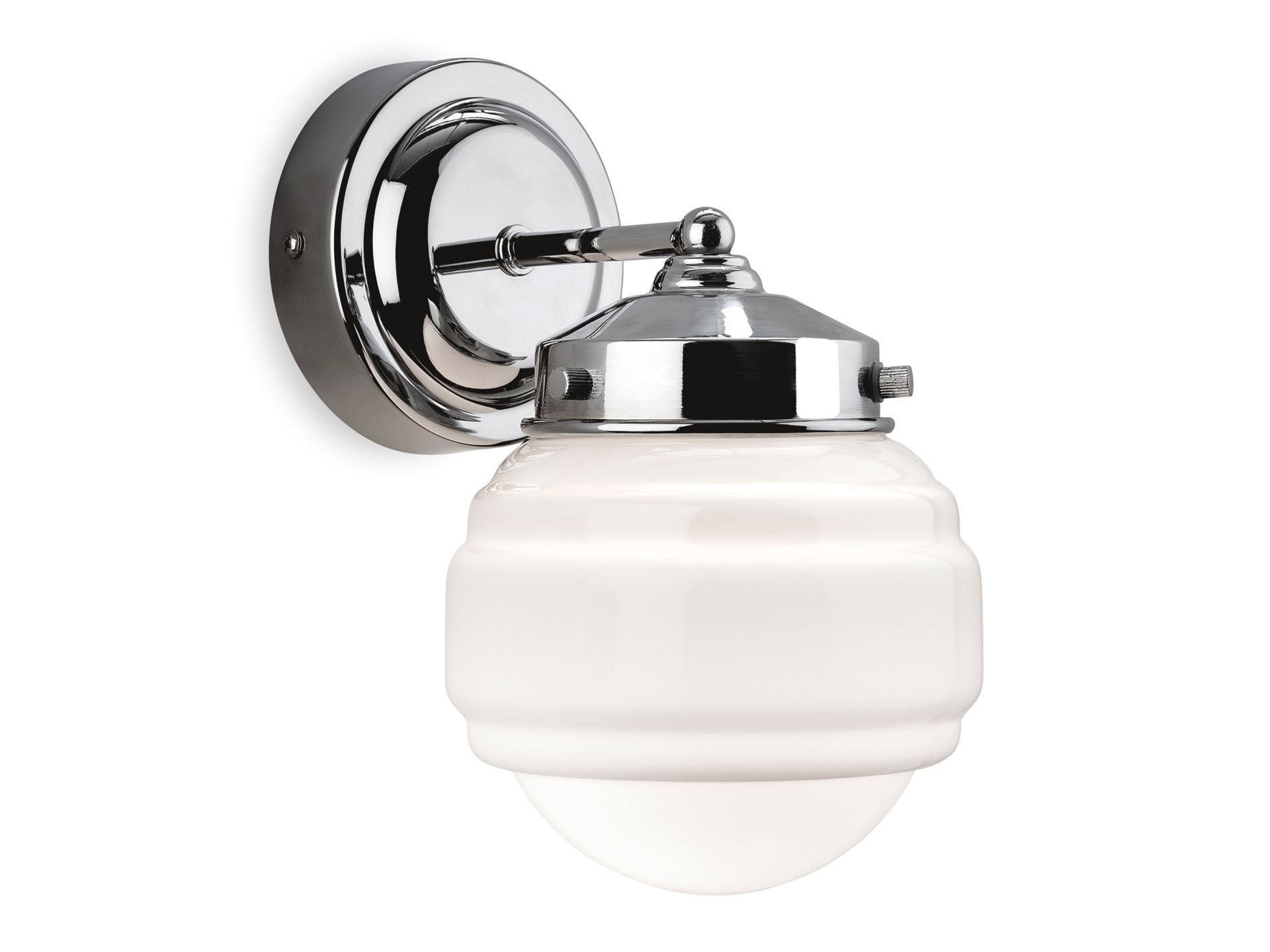 Art Deco Wall Light- Chrome with Milky White Glass