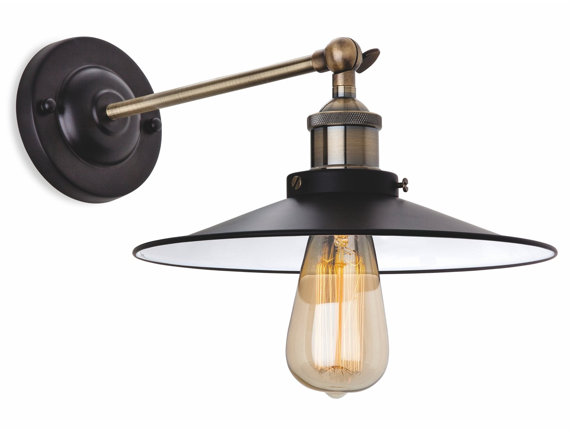 Ashby Wall Light- Black with Antique Brass