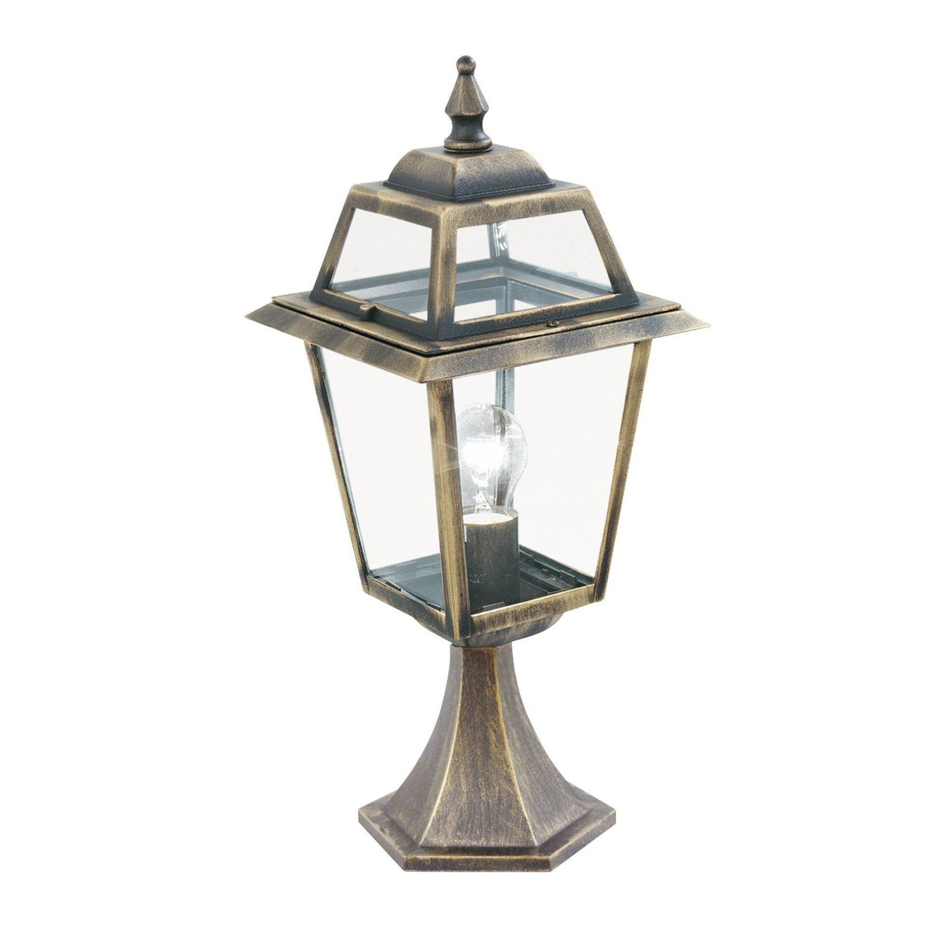 1524 NEW ORLEANS ALUMINIUM IP44 BLACK GOLD OUTDOOR POST LAMP, CLEAR GLASS - Cusack Lighting