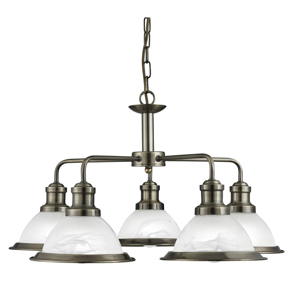 Bistro 3/5Lt Multi-Arm Pendant- Satin Silver/Antique Brass Finish