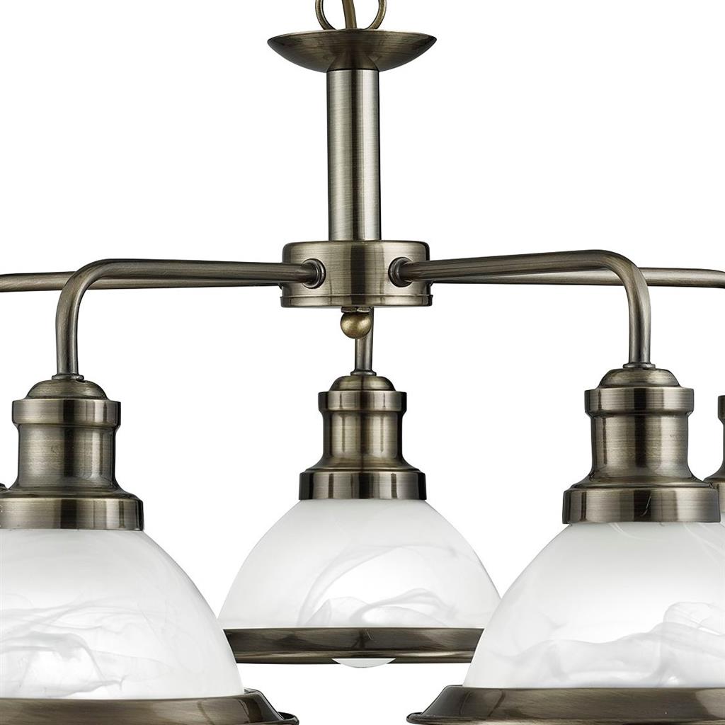 Bistro 3/5Lt Multi-Arm Pendant- Satin Silver/Antique Brass Finish