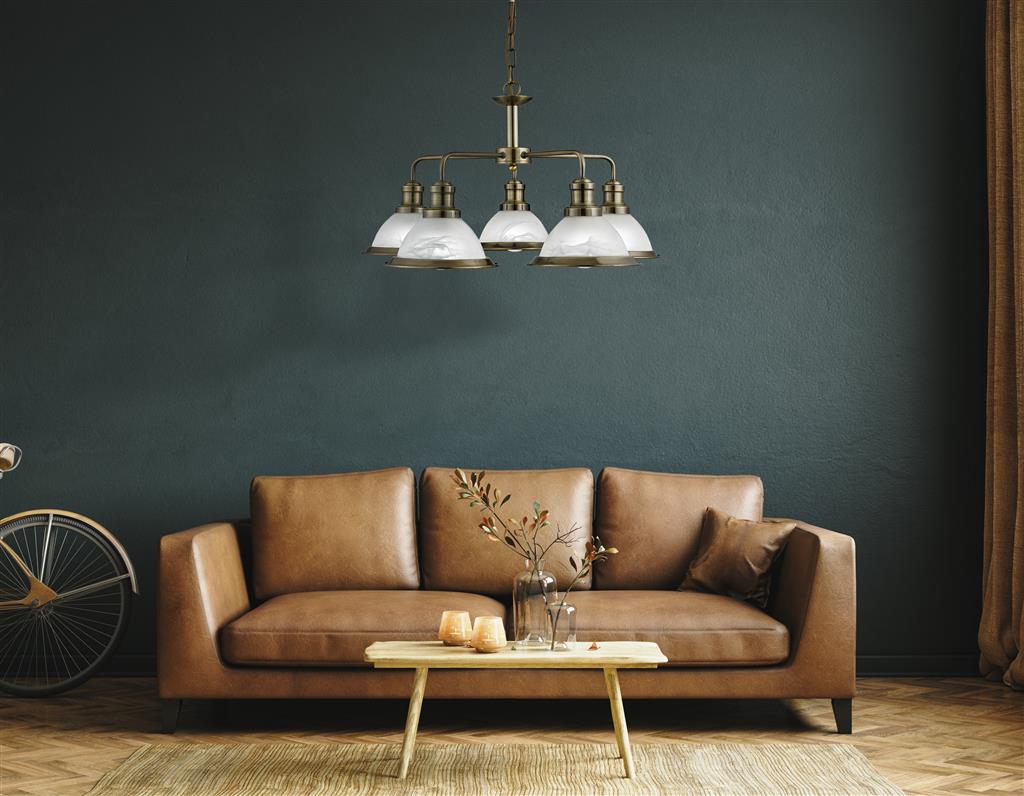 Bistro 3/5Lt Multi-Arm Pendant- Satin Silver/Antique Brass Finish