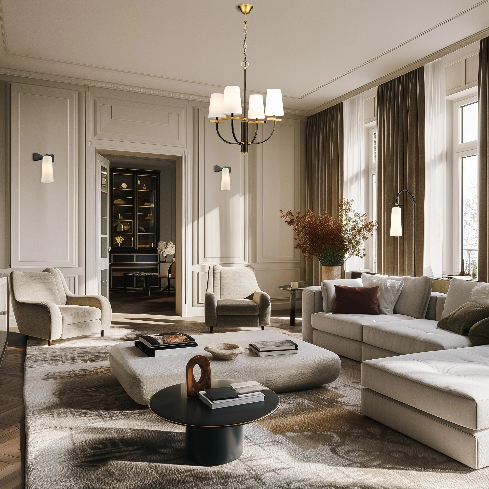 Floor lamp BOW White & Black Finish Marble Base