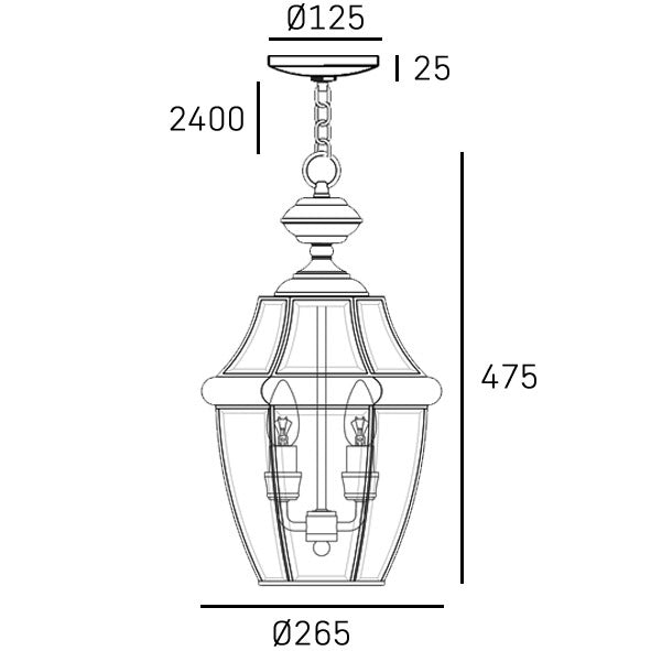 Whitley 2Lt IP23 Lantern - Brass