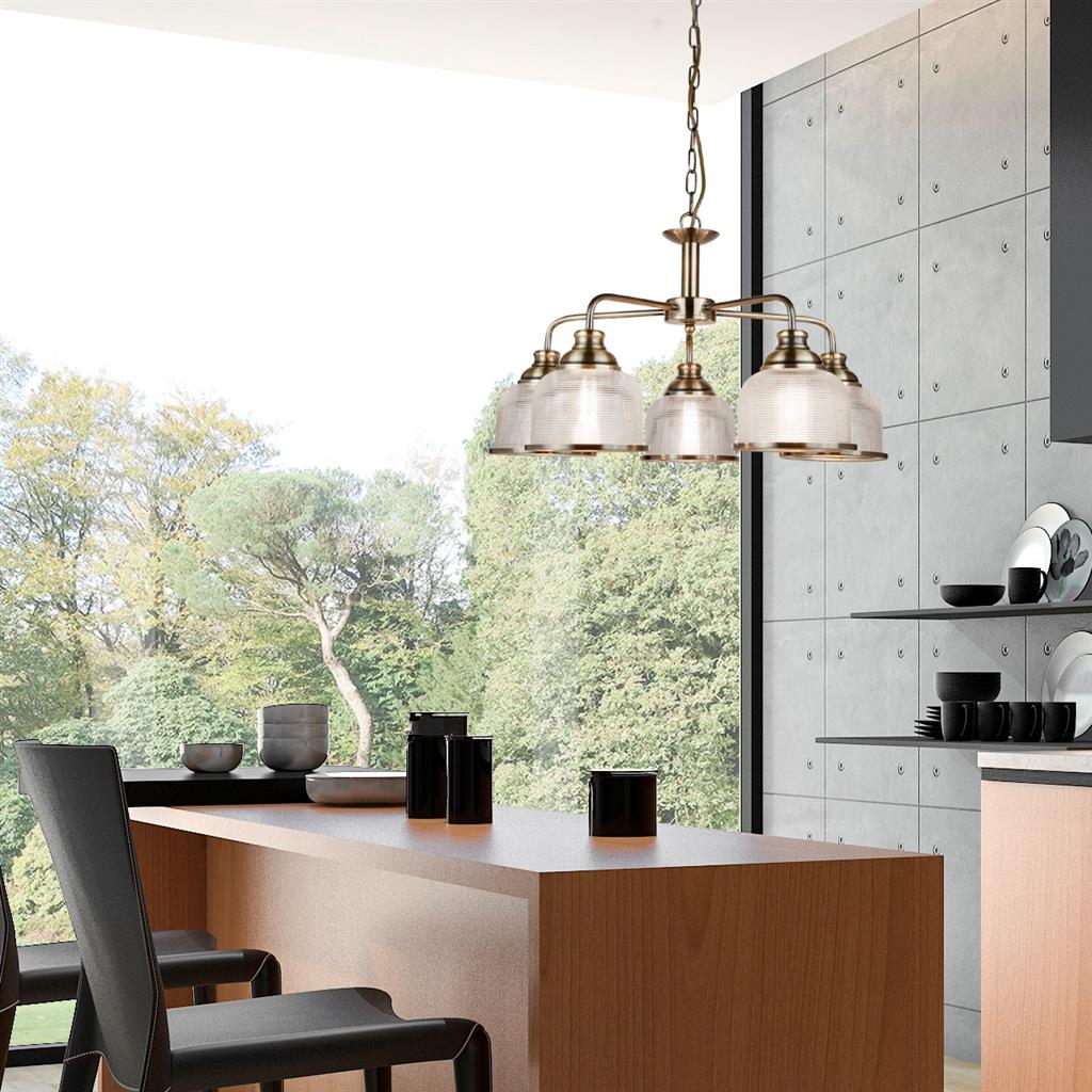 Bistro 3/5Lt Multi-Arm Pendant- Satin Silver/Antique Brass Finish
