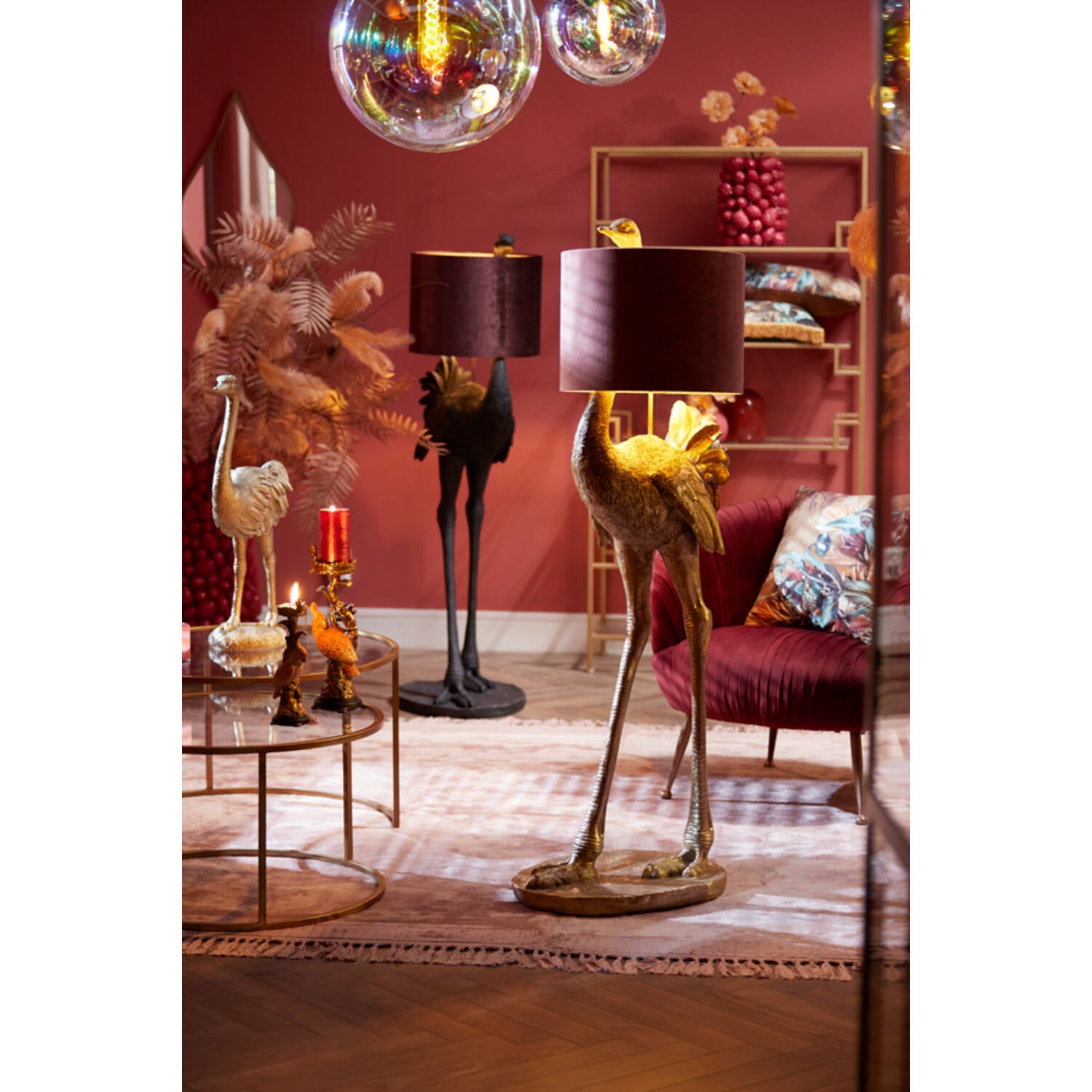 Ostrich Statement Floor Lamp - Pink/Bronze