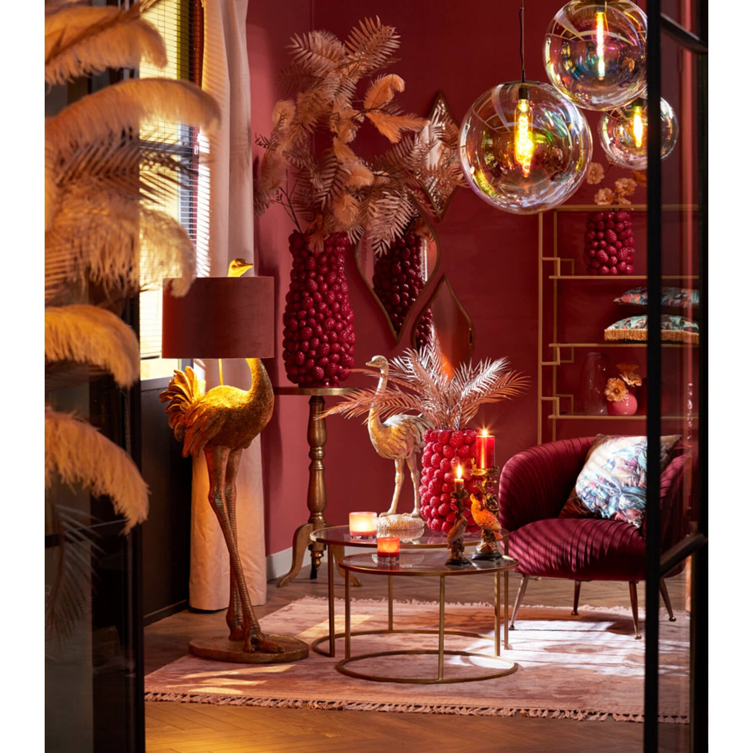 Ostrich Statement Floor Lamp - Pink/Bronze