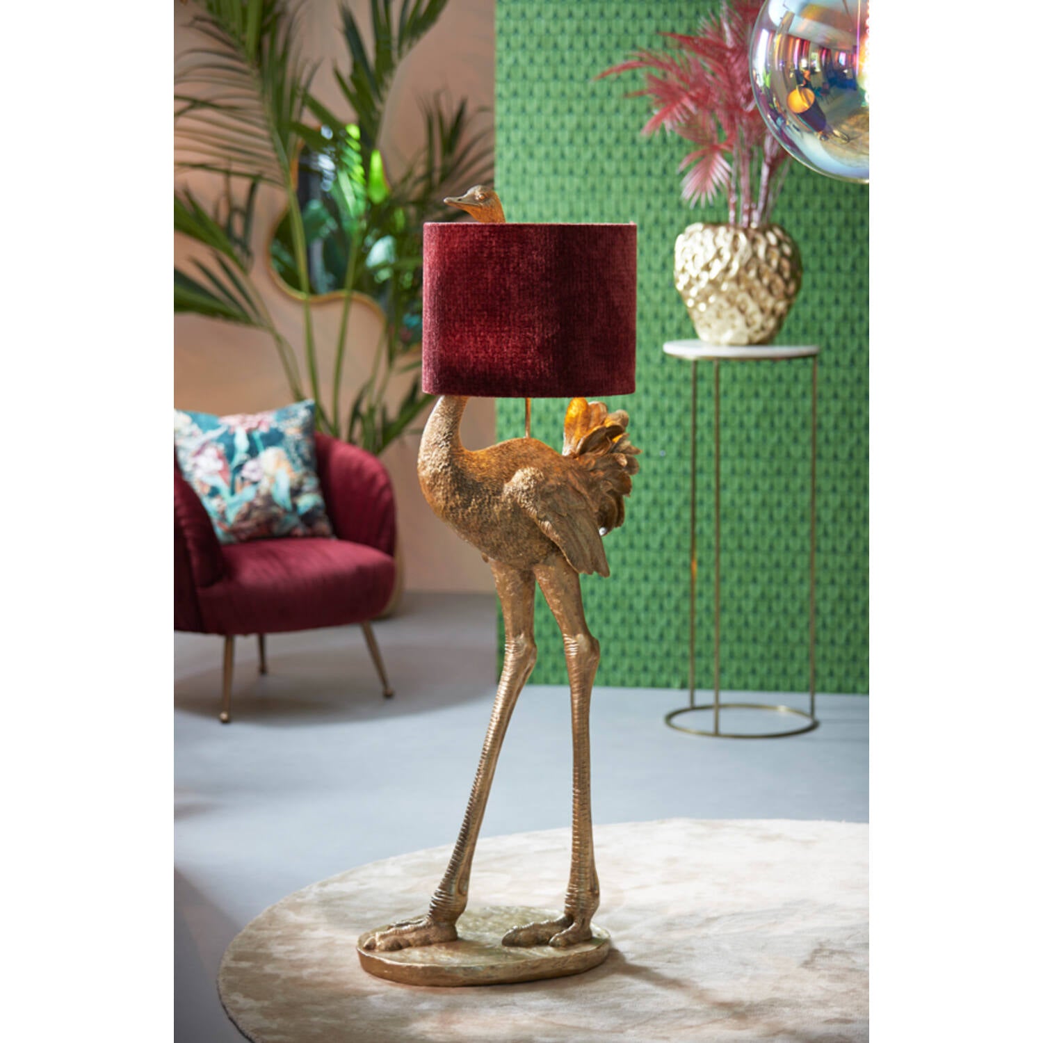 Ostrich Statement Floor Lamp - Pink/Bronze