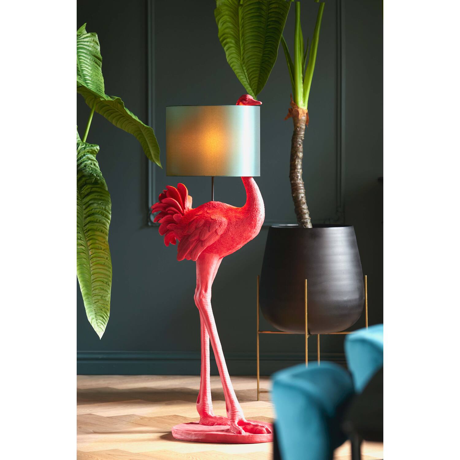 Ostrich Statement Floor Lamp - Pink/Bronze