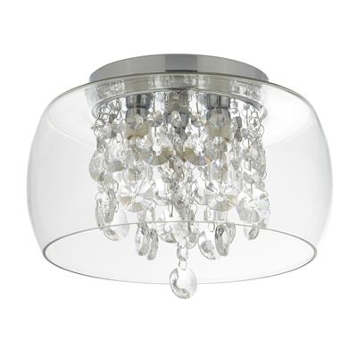Curva 3Lt Bathroom Flush IP44 - Chrome Metal & Crystal Glass