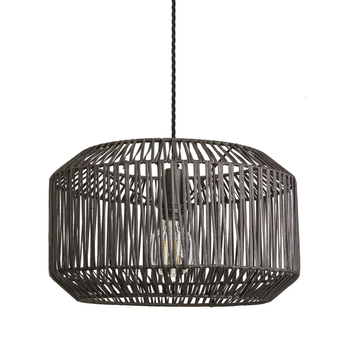 Boho Rattan Ceiling Pendant - 18 Inch - Drum