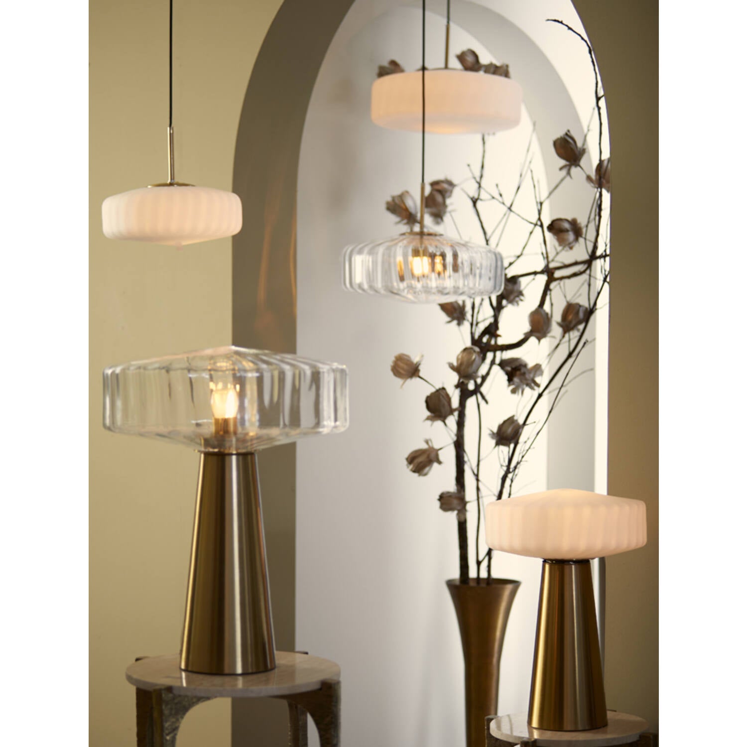 Pleat Table Lamp- White/ Clear/ Brown Finishes