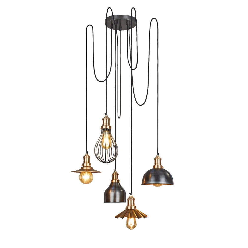Brooklyn Cluster Ceiling Light With Shades- Pewter/ Brass Finish