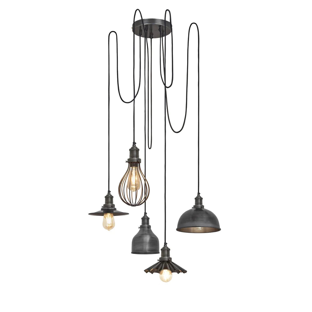 Brooklyn Cluster Ceiling Light With Shades- Pewter/ Brass Finish
