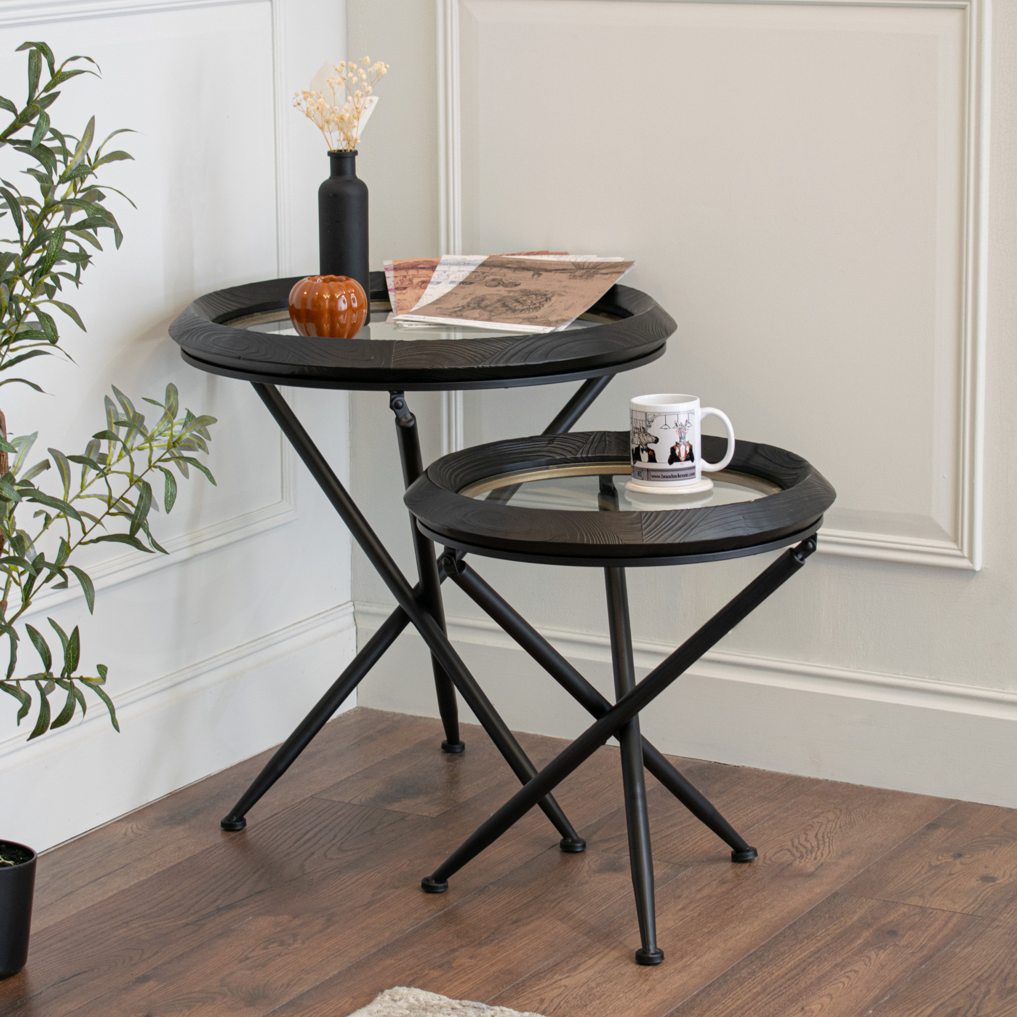 Jemima Side Tables - Black & Glass