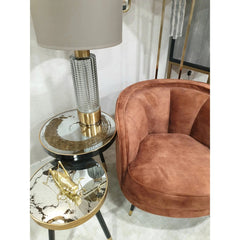 Vega Side Table - Patterned Top & Black with Gold Finish