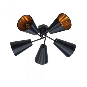 Taza 3/5 Light Semi Flush Ceiling Light - Black & Gold