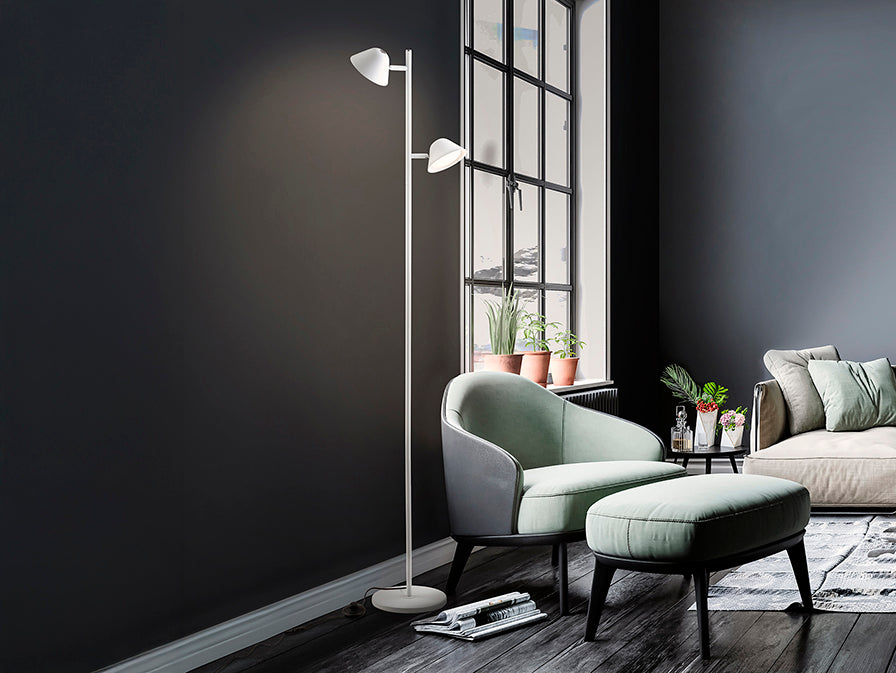 Taros 2Lt Floor Lamp- Black/ White Finish