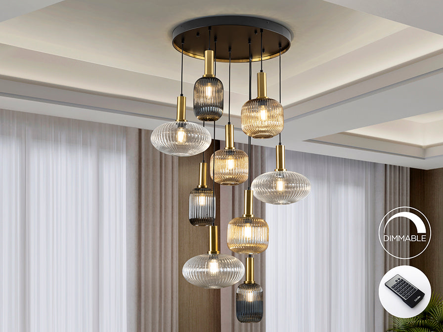 Norma  9Lt Ceiling Light- Black/ Brass