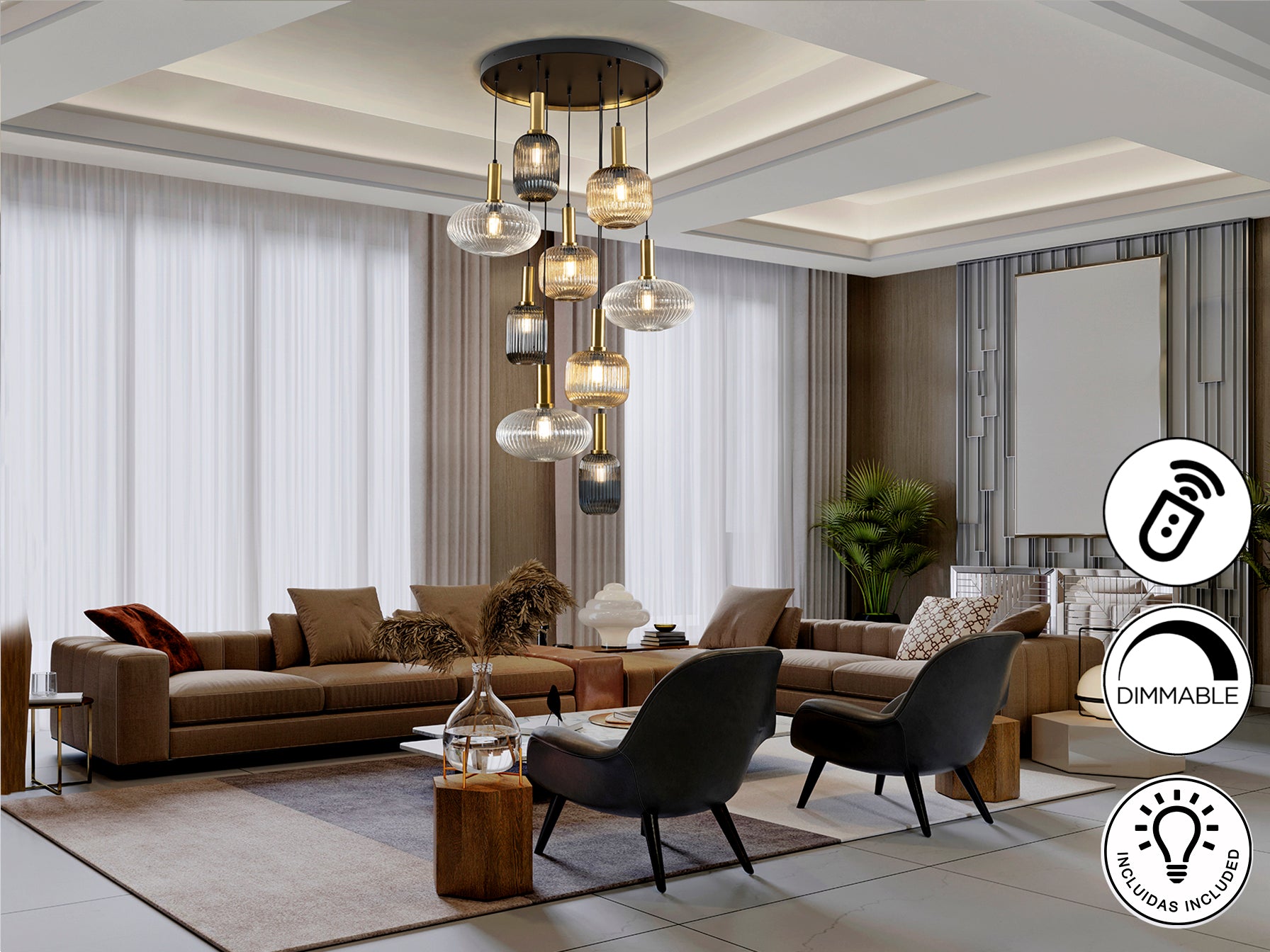 Norma  9Lt Ceiling Light- Black/ Brass