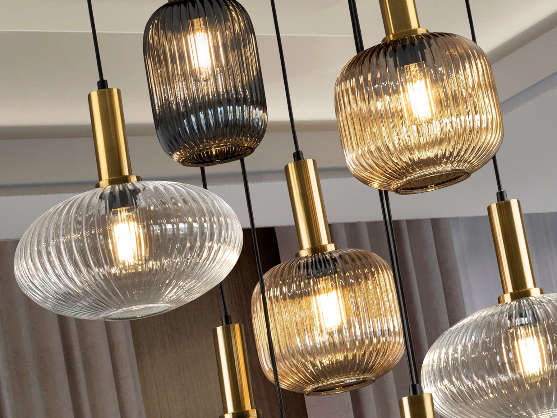 Norma  9Lt Ceiling Light- Black/ Brass