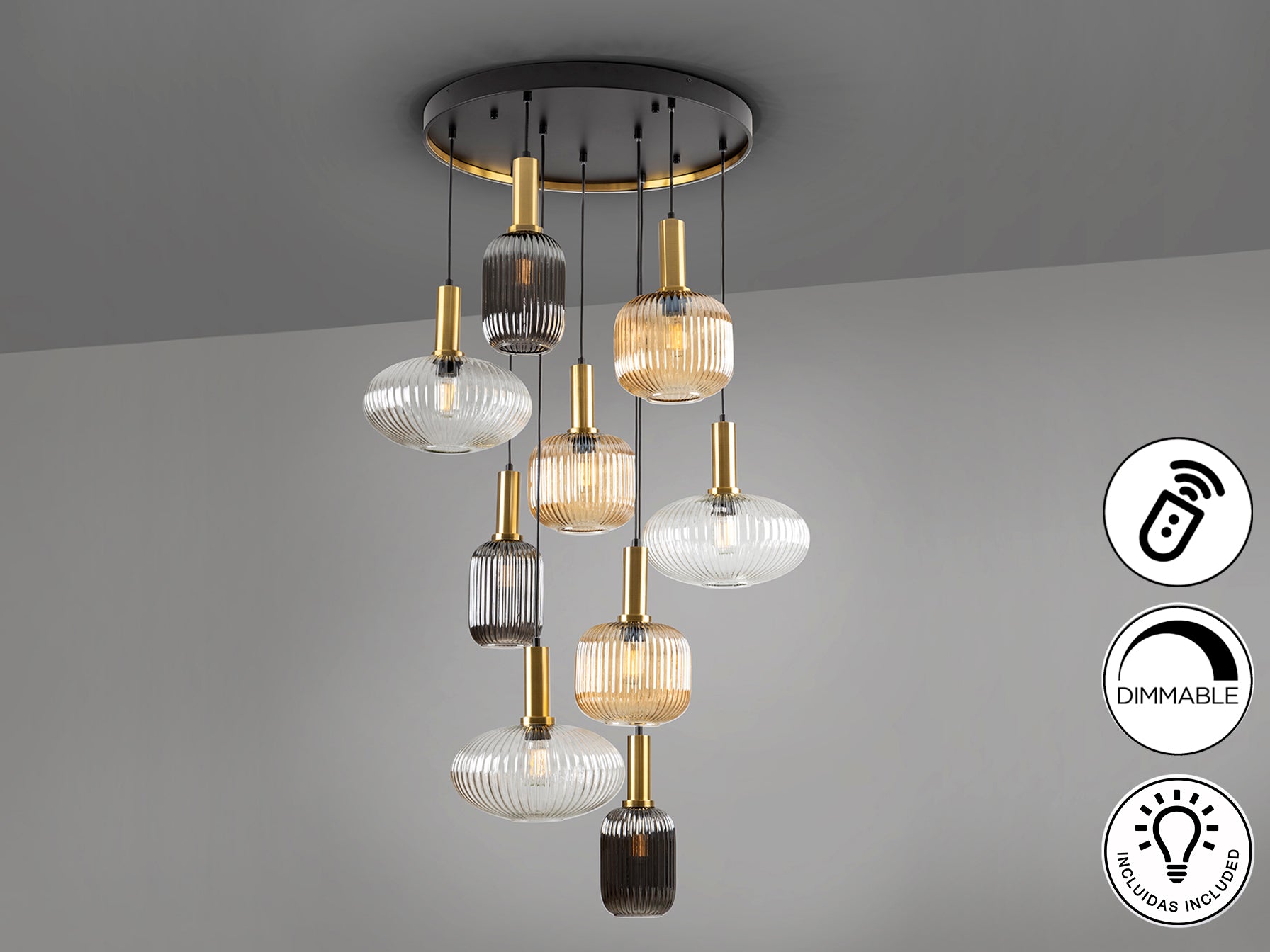 Norma  9Lt Ceiling Light- Black/ Brass