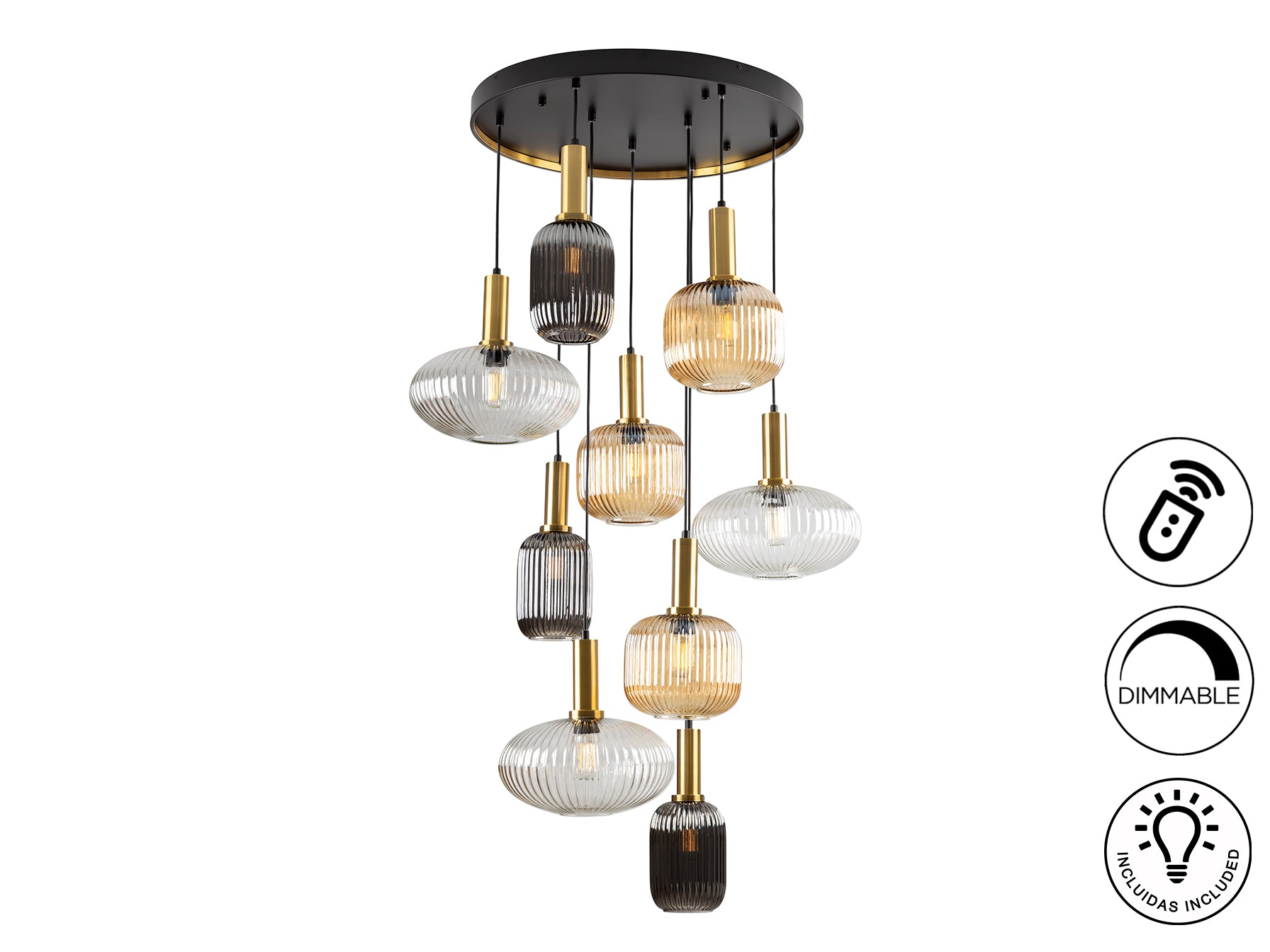 Norma  9Lt Ceiling Light- Black/ Brass