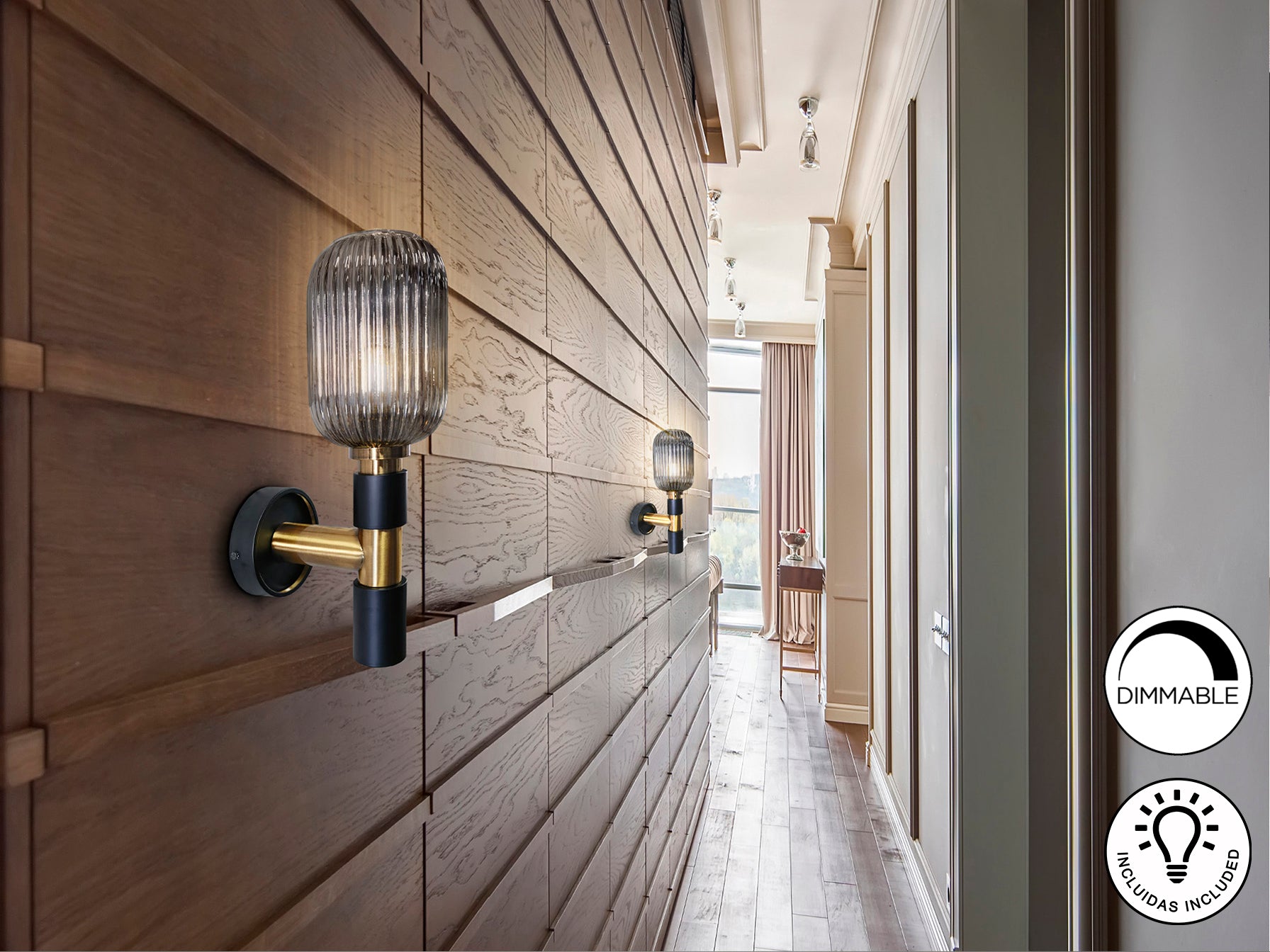 Norma Wall Light- Black-Brass Finish
