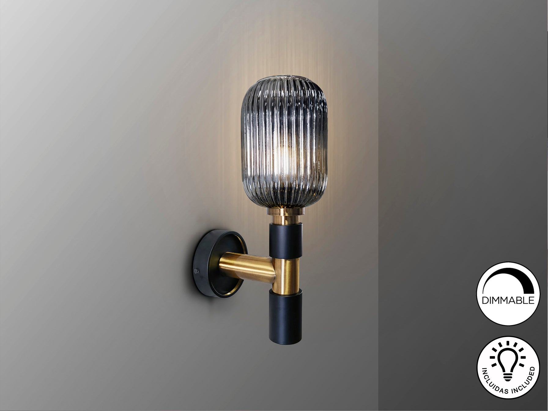 Norma Wall Light- Black-Brass Finish