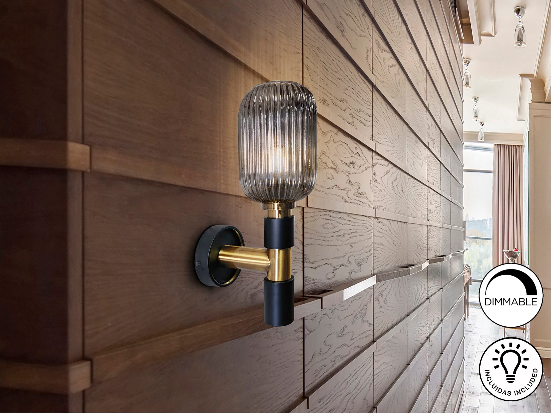 Norma Wall Light- Black-Brass Finish