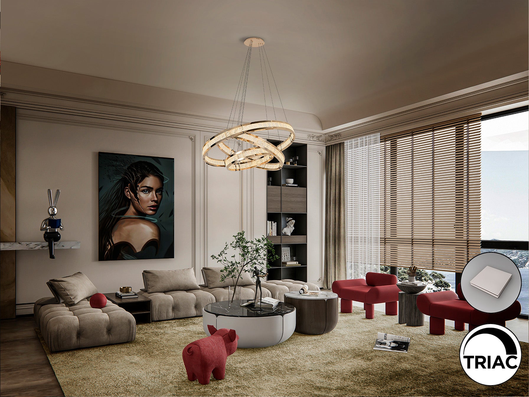 Lorian  3 Rings Ceiling Light-Gloss Golden Finish