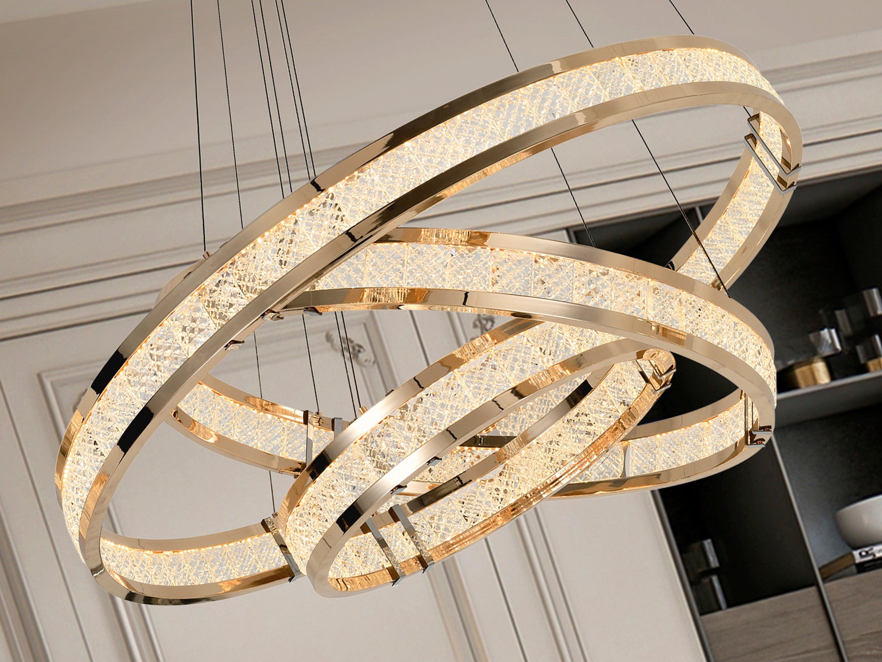 Lorian  3 Rings Ceiling Light-Gloss Golden Finish