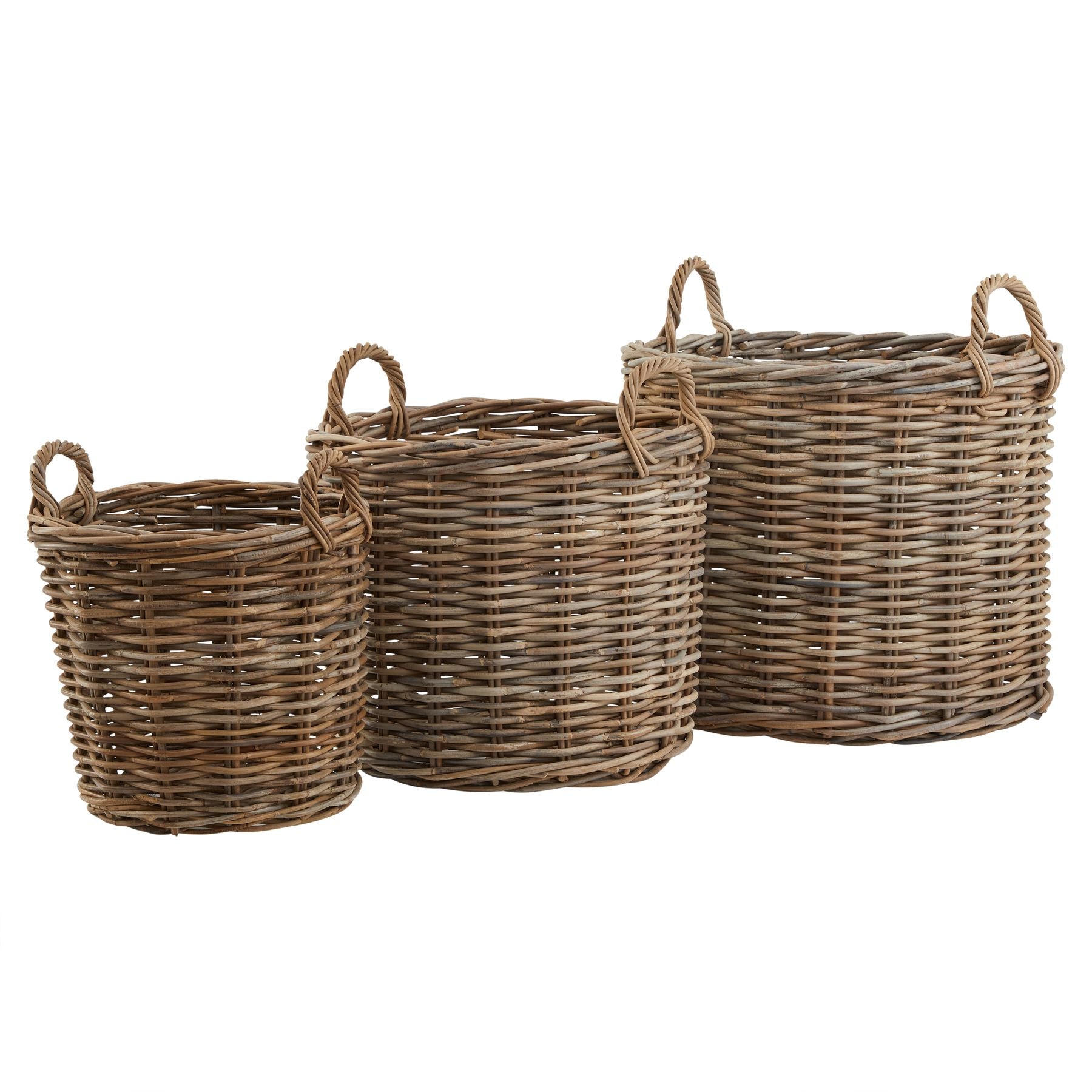 Set of 3 Kubu Rattan Storage Baskets/ Round/ Square