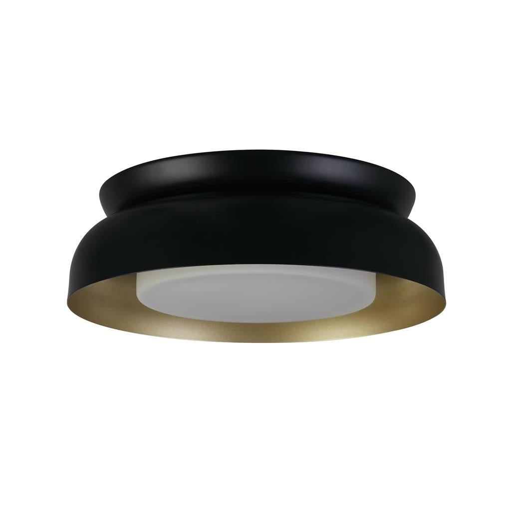 Kendal 2Lt Flush Light- Black & Gold Metal with Frosted Diffuser
