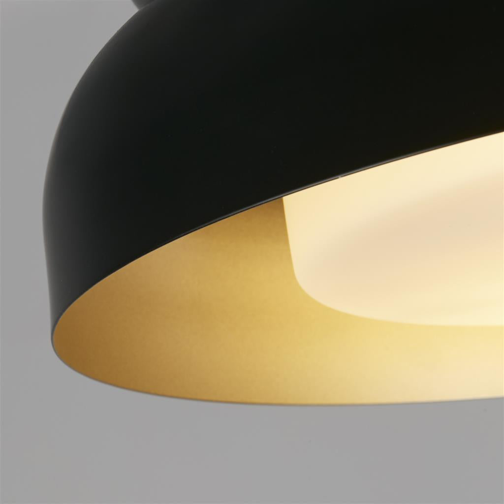 Kendal 2Lt Flush Light- Black & Gold Metal with Frosted Diffuser