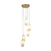Rocky 5Lt Multi Drop Pendant, Satin Brass Metal & Glass