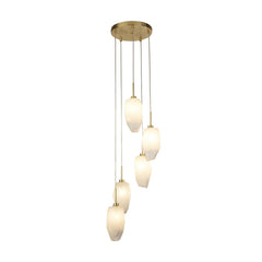 Rocky 5Lt Multi Drop Pendant, Satin Brass Metal & Glass