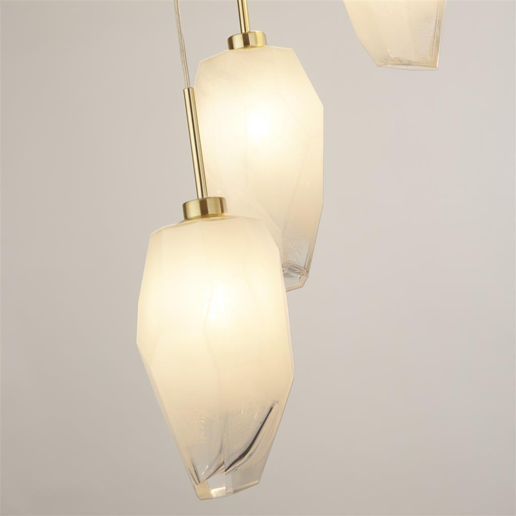 Rocky 5Lt Multi Drop Pendant, Satin Brass Metal & Glass